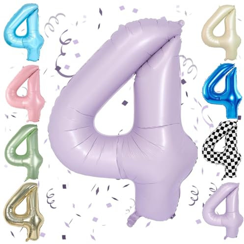 Palloncino Viola Da 40 Pollici Numero 4, Grandi PallonciniFoil Viola Pastello Numero 0-9 Per Ragazzi Ragazze, Palloncini Cifra Quattro Per Le Decorazioni Della Festa Di 4 ° Compleanno Supplementi