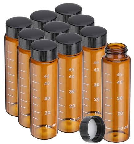PATIKIL 10pcs 50ml Petits Flacons en Verre Brun Avec Bouchon à Vis Noir, Bouteilles d'Échantillon Graduées en Verre Borosilicaté pour Stockage de Substances Solides, Liquides