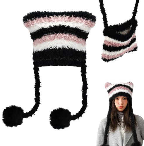 ADERTOS Damen Wintermütze Winter Beanie Mütze Plüsch Ohrenklappe Warme Damen Mütze Katzenohren Beanie Mütze Katze Ohr Mütze für Frauen Winter Wintermütze Damen Katzenohren Mütze Damen Mädchen Winter