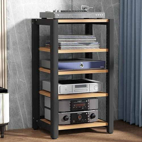 LYXWGRZD Audio Rack HiFi Regal mit 2, 3, 4 und 5 Ebenen, Phonoschrank mit höhenverstellbarem Regal, multifunktionales offenes Aufbewahrungs Record Player Stand, Plattenspieler Regal(Light Walnut,100cm