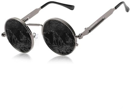 KINGSEVEN Runde Sonnenbrille Herren Polarisiert Klassische Retro Gothic Steampunk Sonnenbrille Rund mit UV-Schutz TJ2 (Pistole Grau)