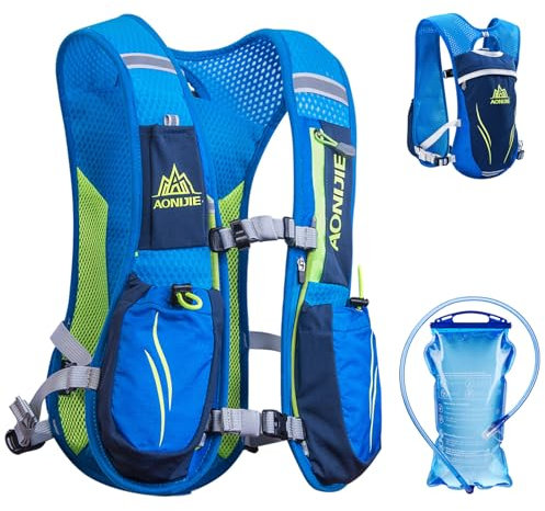 Azarxis Trinkrucksack 5L / 5.5L, Ultraleichter Laufrucksack, Trailrunning Rucksack, Hydrationspack für Laufen, Joggen, Wandern, Marathon (Blau (5.5L) - mit 1.5L Trinkblase)