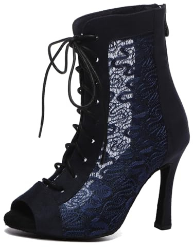MINITOO Sexy Dance Heels for Women Elegant Open Toe Formal Party Evening Ankle Booties L546 Blue 10cm Heel UK 7