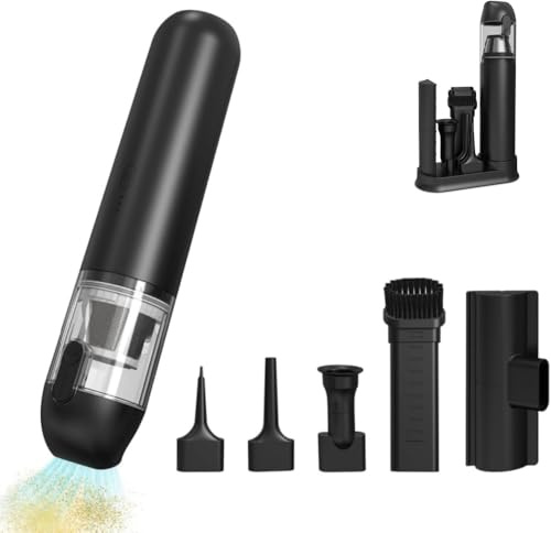 Irishom Aspirapolvere Portatile con ugello di Pulizia, gonfiaggio e sgonfiaggio, Mini aspirapolvere Ricaricabile Senza Fili a 2 velocità con Base di Ricarica e Contenitore per la Polvere Rimovibile