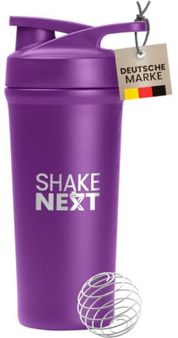 ShakeNext® Edelstahl Shaker [NEUEINFÜHRUNG] - Trinkflasche mit Mixball 700ml, Fitness und Protein Shaker mit auslaufsicherem Druckverschluss, patentiertes Design (Lila)