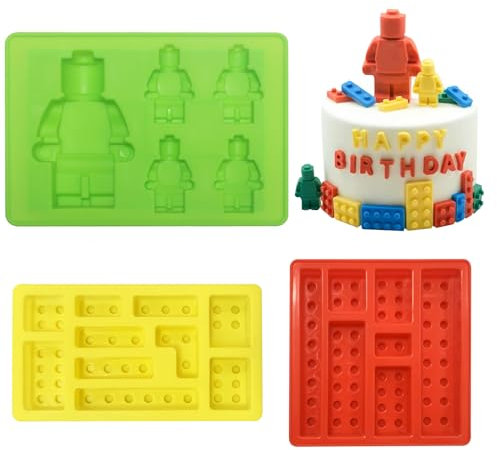 Yedadone 3-Piece Building Brick Candy Mold Set - Silicone Fondant Molds for Chocolate, Cake Decorations - Green, Red, Yellow