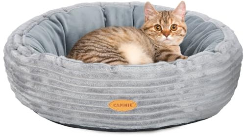 Katzenbett, Hundebett Rund, 50,8 cm Katzenbett Flausching, Waschbares Rundes Haustierbett, Katzenkorb zum Schlafen, Grau