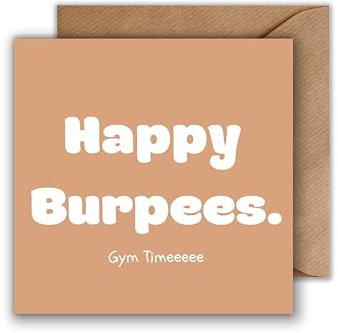 WBdesignz Geburtstag Karte mit Umschlag - Geburtstagskarte happy burpees Geburtstag Gym Glückwunschkarte Happy Birthday Training Fitness Studio