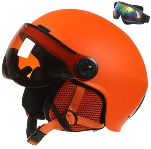 Snowboard Helmet with Ski Goggles, Ski Helmet and 2-in-1 Visor Detachable Goggles Set, 12 Cooling Vents, Snow Helmets for Men Women Youth(A orange,S(52-55cm))