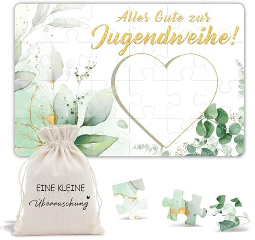 Happirra 24-teilig Jugendweihe Karten Puzzle, Eukalyptus Karte Jugendweihe Geschenke Mädchen Junge, Alles Gute zur Jugendweihe mit Baumwoll-Säckchen