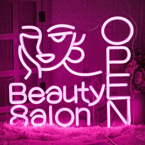 Maimeili Beauty Salon Open LED Neon Signs for Wall Decor Neon Wall Art Acrylic LED Lights with Hanging Chain Light Up Signs for Bedroom Decor Man Cave Bar Pub Wedding Party 5V USB Operated Dimmable