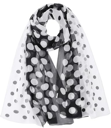 GoGou Chiffon Schal Damen Weiche Blumen Schal Stola Halstuch Tuch Leichter Kopftuch Wrap für Frühling Sommer Herbst Winter,Schwarz Punkt