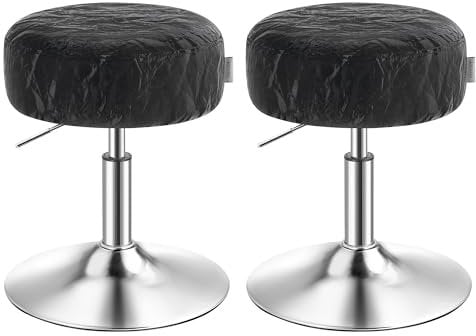 VASAGLE Schminkhocker 2er Set, Schminkstuhl, Sitzhocker, höhenverstellbar, 360° drehbar, PU, Dicke Polsterung, für Schlafzimmer, Küche, Esszimmer, modern, tintenschwarz ZH2504014