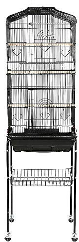 Vogelkäfig, Käfig, Vogelvoliere,Vogelkäfig Vogelvoliere mit Tür und Rollen Vogelhaus für Papageien,inkl. Vogelspielzeug, Vogel-Futternapf, Vogel-Sitzstangen,mit 4 Rollen（46x35x150cm Schwarz）