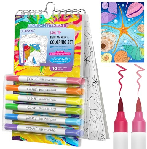 Coloring Book Malbuch für Erwachsene Kinder mit 6 Dual-Tip-Markern, 10 Mustern, Spiralbindung – Malbücher zur Entspannung, Angstreduzierung und Achtsamkeit – Entspannungsgeschenke für Kinder Frauen