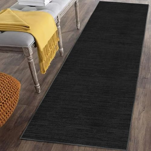 Läufer Teppich für Flur Rutschfest 40 x 140 cm Schwarz Küchenläufer Teppich Läufer für Küche Waschbar Teppichläufer Flur Teppich Küchenteppich Schmutzfangmatte für Eingang Wohnzimmer Schlafzimmer