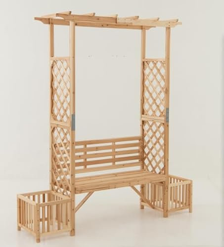 COSTWAY Arche de Jardin avec Jardinière Banc 2 Places à Charge 300 KG, Treillis Latéral pour Plantes Grimpantes Extérieur, Siège Décoratif pour Terrasse Jardin Parc, Naturel