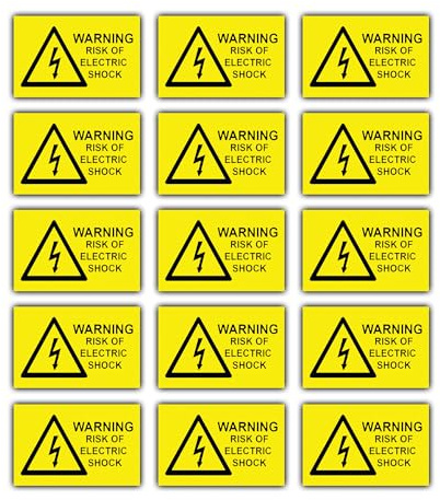 15 Pack - Warning Risk of Electric Shock Stickers - 80mm x 50mm - High Voltage Decals - Electrical Labels