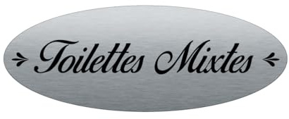 AUA SIGNALETIQUE - Plaque de porte Aluminium Brossé AluSign Ovale 160x60 mm - (Toilettes Mixtes)