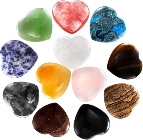 12 Stück Glücksbringer Herz Deko Kristalle Edelsteine für Kinder Set Kleine Valentinstag Liebe Stein Deko Bunte Heilsteine Herzen Steine Mini Geschenke Mädchen und Junge Kleine Weihnachtsgeschenke
