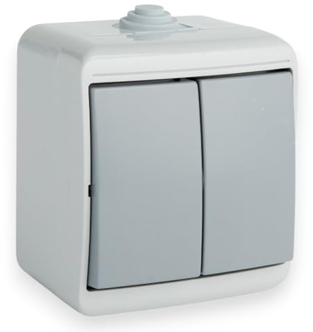 Doppelschalter Wippschalter, IP44, 10A, 230V, Grau | Doppel Lichtschalter, Doppel Wipptaster, Wechselschalter mit Wippe, Staubdicht, Feuchträume