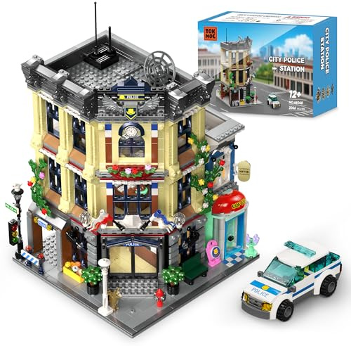 AsmrCap City Police Station Building Set for Boys, Police Station Toy with Police Car, Four-Floor Police Station with Office, Interrogation Room, Rooftop Radar, Coffee Shop, 2066PCS