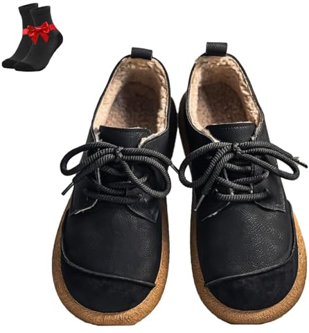 EDAT Baskets minimalistes for homme à bout large, confortables et offrant un bon maintien, bottines orthopédiques décontractées(Black(plush),46 EU)