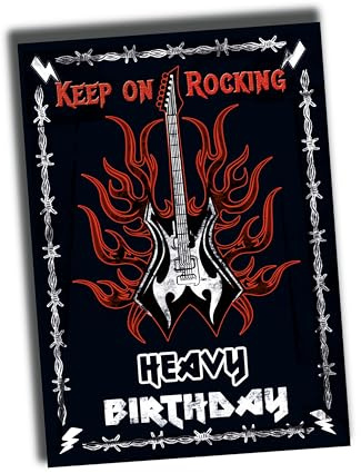 TinyTami Heavy Metal Geburtstagskarte Keep on rocking Gitarre mit Flammen Postkarte für Metalheads, Rocker, Gothic und Alternativ mit Briefumschlag