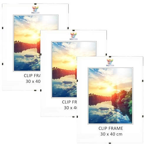 MG Design Cliprahmen Set 5 Stück in 30 x 40 cm – Rahmenlose Bilderrahmen mit Acrylglas & HDF-Rückwand für Fotos, Poster & Puzzle, vertikal & horizontal