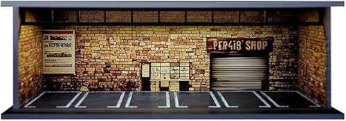 1:64 Modellauto Vitrine & Garage Diorama mit LED-Beleuchtung – Stapelbarer Setzkasten Parkplatz mit Acryl-Staubschutz – Kompatibel mit Hot Wheels & Matchbox Autos (Vintage Backstein)