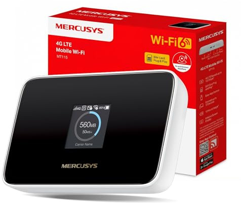 MERCUSYS MT115 Portable WiFi 6 MiFi, 4G Router with SIM Slot, AX300 | Mesh Extender Mode, Connect Up to 10 Devices, 2400mAh Battery, USB-C Charging, Easy App Management, Compact Travel Design