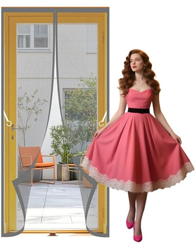 Magnet Fly Screen Door 73 x 210 cm Self Sealing Door Fly Screen Keeping Out Flies Bug for Living Room, Bedroom, Patio, Grey