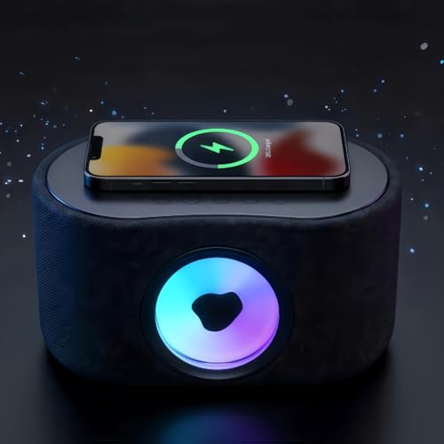 LISTaRSw Ferrofluid Bluetooth Speaker, 50w Powerful Magnetic Fluid Dancing Sound Visualizer with 15w Wireless Charging & LED Light, Rhythm Reactive Desk Tech Gadget for Office and Study Black