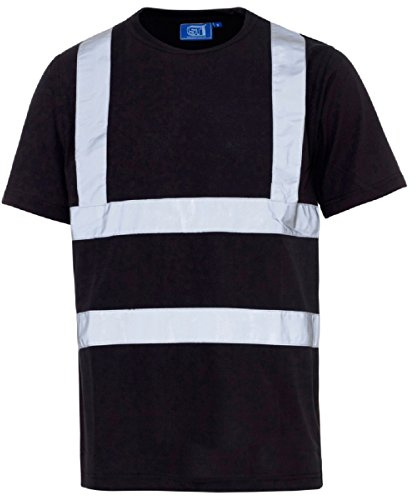 Hi Vis Short Sleeve Safety Work Crew Neck T Shirt Top Tee Black Navy Yellow Orange 2 Tone EN471