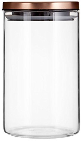 Premier Freska Rose Gold Lid Storage Jar-950 ml, Glass, PP - polypropylene, silicone, tin, 10x10x16