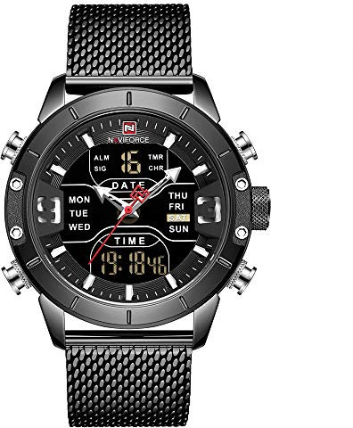 Naviforce Herren Digitaluhr wasserdichte Sportuhren Edelstahl Militär Quarzuhr Armbanduhr