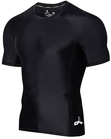 LAFROI Herren Kurzarm UPF 50+ Kompressionsshirt Rash Guard-CLY02D (Sym Black,XL)