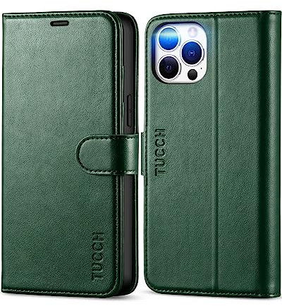 TUCCH Wallet Case for iPhone 12 Pro Max (6.7), PU Leather Case with RFID Blocking Card Slot[Shockproof TPU] Viewing Stand, Magnetic Folio Flip Cover Compatible with iPhone 12 Pro Max, Midnight Green