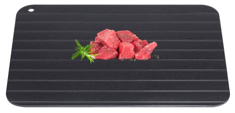 1 Piezas Bandeja de descongelación de Alimentos Placa de descongelación Metal Aluminio Negro Comida rápida Segura Carne hogar Cocina Gadget (9.06 × 6.50 × 0.08in)