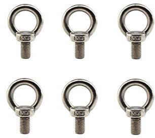 Lot de 6 boulons à œil en acier inoxydable 304 M10 avec filetage allongé (30 mm)