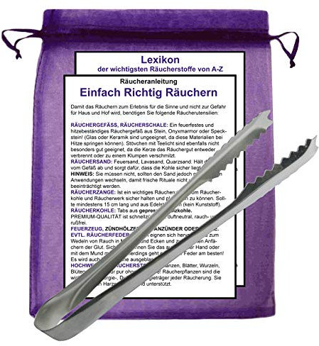 RÄUCHERZANGE 15cm Edelstahl zum RÄUCHERN für Kohle und Räucherwerk - Weihrauch - Myrrhe - Hausreinigung - Rauhnächte UVM. Mit Stoffbeutel. 95840-Z