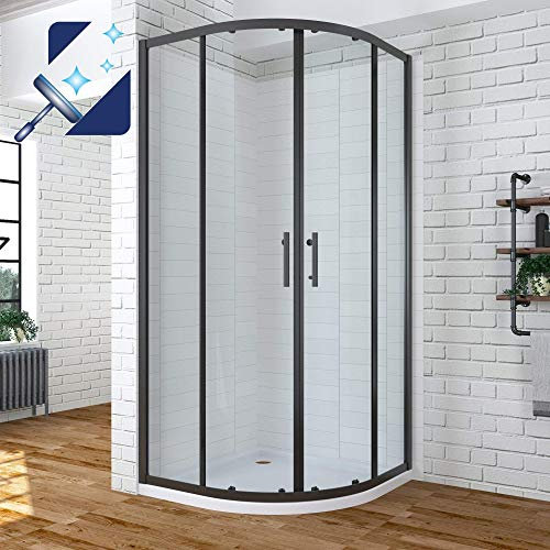 AQUABATOS® 80x80x195cm Duschkabine Viertelkreis Runddusche halbrund Dusche mit Schiebetüren | 6mm ESG Sicherheitsglas | Nano Beschichtung | Profilfarbe Schwarz matt | Radius: 55cm | ohne Duschwanne
