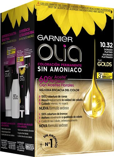 Garnier Olia Coloración permanente sin amoniaco para un olor agradable con aceites florales de origen natural, Color Dorado Platino 10.32, 1 Unidad (Paquete de 1)