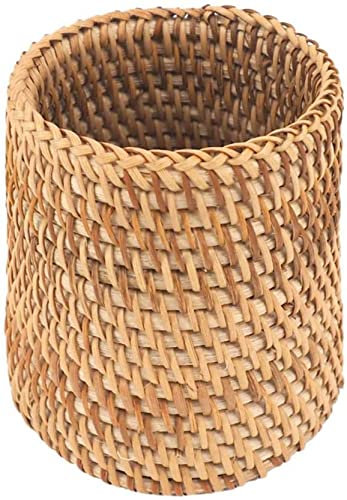 Anawakia Pot à Crayons Rond en Rotin Fait à la Main pour Pinceaux de Stylos Maquillage (style a)