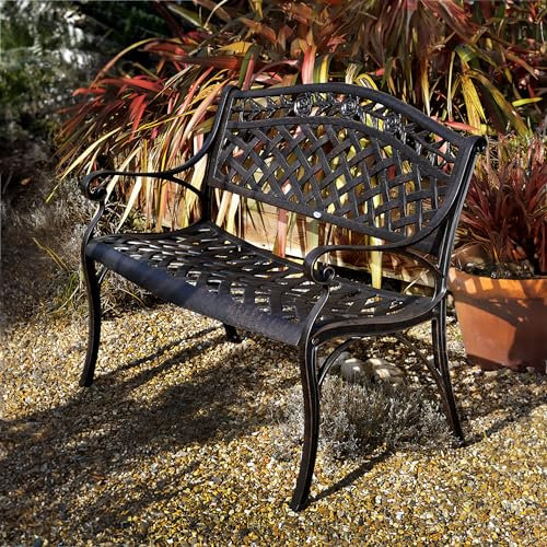 Lazy Susan Rose Gartenbank in Antik Bronze, Grüne Kissen | Sandguss-Aluminium | Wetterfest | Rostfrei | Wartungsarm | 3 Jahre Garantie