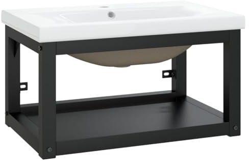 vidaXL Badezimmer-Waschtischgestell mit Waschbecken Schwarz Eisen