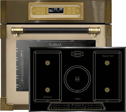 Kaiser Herdset EH 6726 ElfAD + KCT 7797 FI Em, Retro Einbau Backofen 80L, Elektro Backofenset – 11 Betriebsfunktionen + Retro Einbau Induktions Kochfeld 77 cm, Schwarzes Glas mit Facette