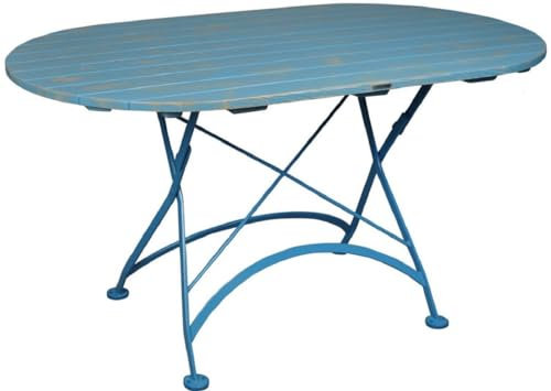 Casa Padrino Jugendstil Gartentisch Hellblau - Verschiedene Größen - Ovaler klappbarer Garten Esstisch - Garten & Terrassen Möbel, Tisch Grösse:180 x 80 x A. 76 cm