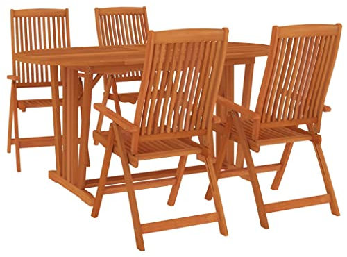 vidaXL Gartenmöbel Set 5-TLG. Gartengarnitur Sitzgruppe Gartenset Sitzgarnitur Gartentisch Gartenstuhl Esstisch Tisch Stühle Massivholz Eukalyptus
