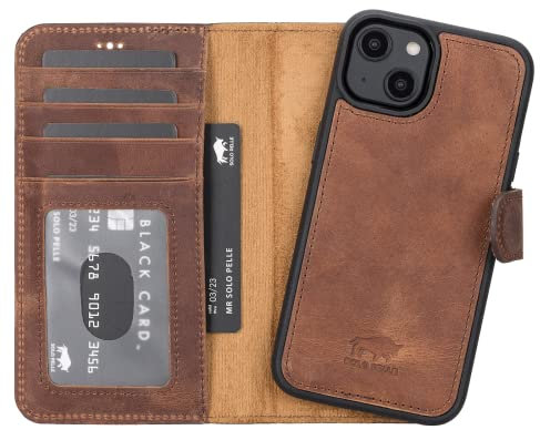 Solo Pelle Lederhülle kompatibel für iPhone 14 in 6.1 Zoll abnehmbare Hülle (2in1) inkl. Kartenfächer für das original Apple iPhone 14 (Vintage Braun)